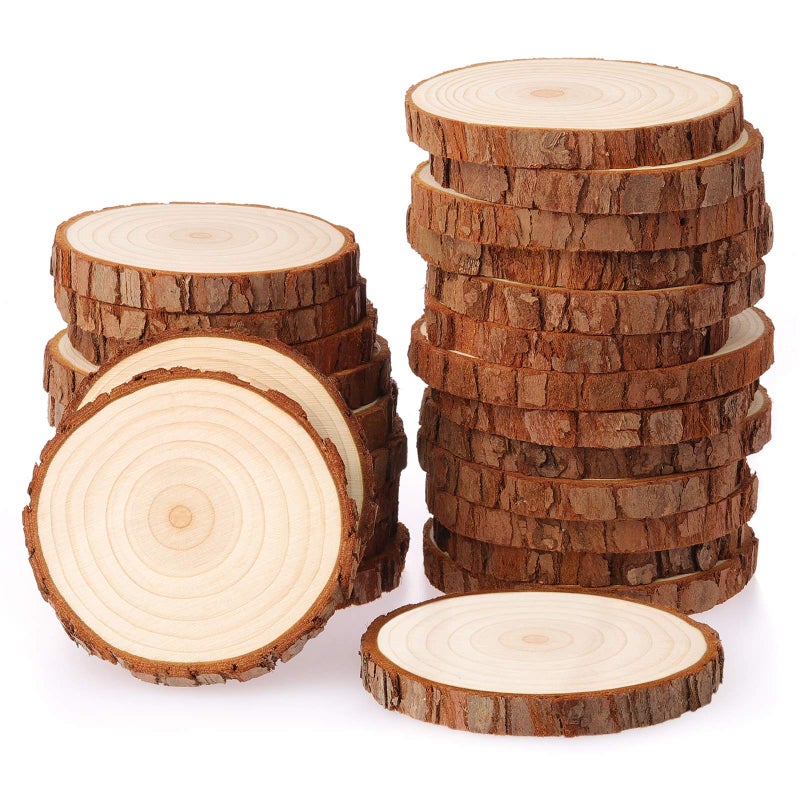 Fuyit Unfinished Wood Slices with No Hole 25 Pcs 3135 Inches Natural Wooden Circles with Bark for DIY Crafts Christmas Ornament Decoration