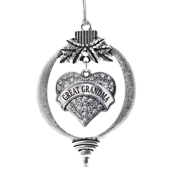 GREAT GRANDMA SILVER CHRISTMAS ORNAMENT PAVE HEART CHARM CHRISTMAS TREE ORNAMENT WITH CUBIC ZIRCONIA HOLIDAY HANGING DECORATION