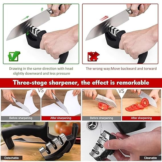Zenkova 3 Slot Knife Sharpener Professional Kitchen Chef Knife Sharpener with 3 Stage Design Stainless Steel Tungsten Steel - Image 3