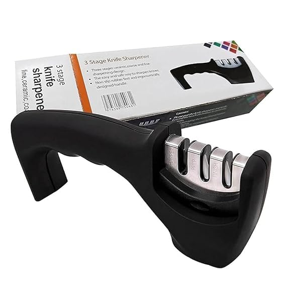 Zenkova 3 Slot Knife Sharpener Professional Kitchen Chef Knife Sharpener with 3 Stage Design Stainless Steel Tungsten Steel - Image 1