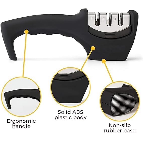 Zenkova 3 Slot Knife Sharpener Professional Kitchen Chef Knife Sharpener with 3 Stage Design Stainless Steel Tungsten Steel - Image 2