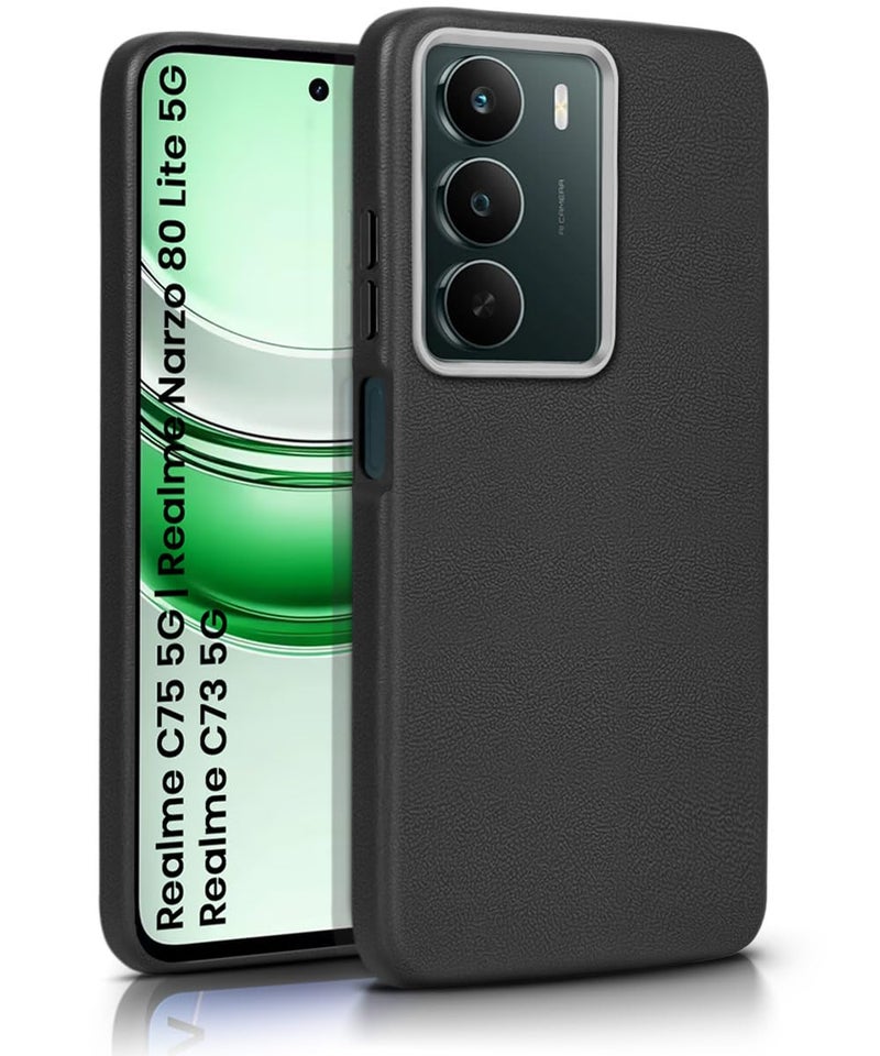 WOW IMAGINE Back Cover for Realme C75 | Realme C73 | Narzo 80 lite 5G | P3 Lite 5G Ultra Slim Flexible Non-Slip Grip | Inner Fabric | Metal Camera Ring & Lightweight Soft Silicone Mobile Case – Black - Image 1