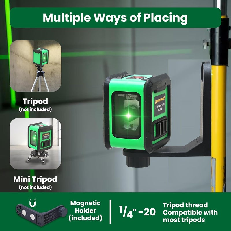 Tomahawk ® TLC-2315-2 مستوى ليزر خطي | مستوى ليزر خطي أخضر مدمج 2 - 98 قدم خط ليزر أخضر ذاتي التسوية للبناء | حامل مغناطيسي غير متضمن - Image 4