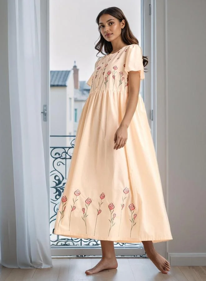 Splash FAV Embroidered Night Gown with Flutter Sleeves