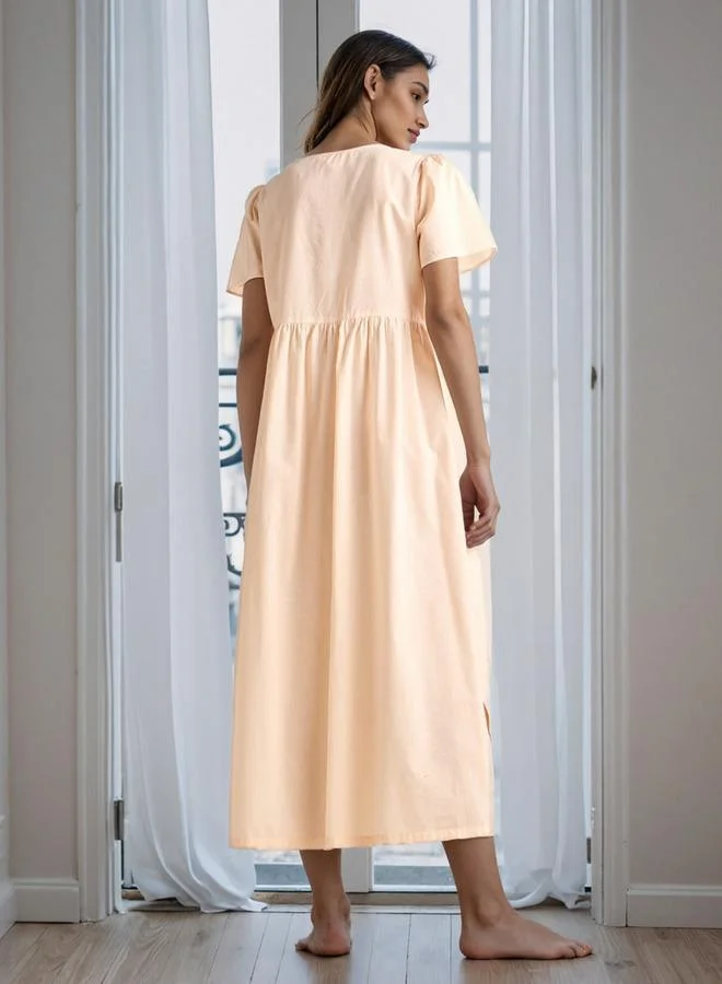 Splash FAV Embroidered Night Gown with Flutter Sleeves