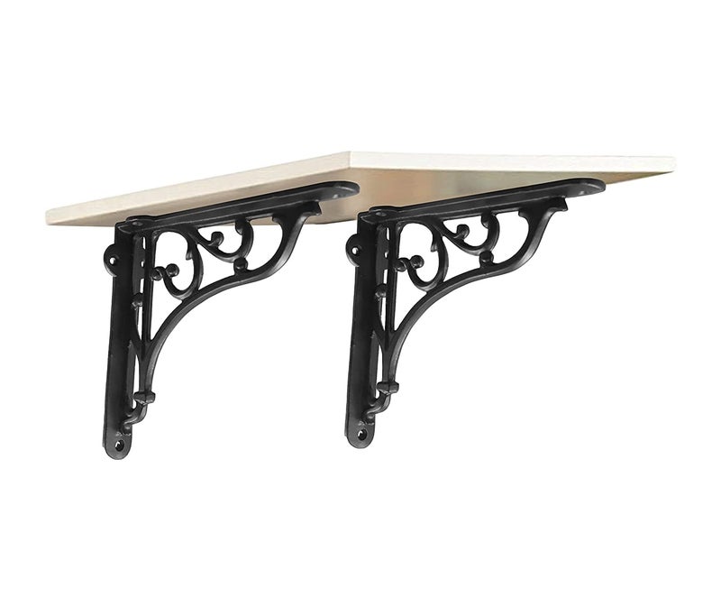 GHAR DWAR Metal Handcrafted Shelf Bracket for Floating Shelves L Angle Decorative L Shaped Corner Brace Joint Heavy Duty Wall Mounted Shelf Supporter Corner Brace Holder Black Pack of 2 - Image 1