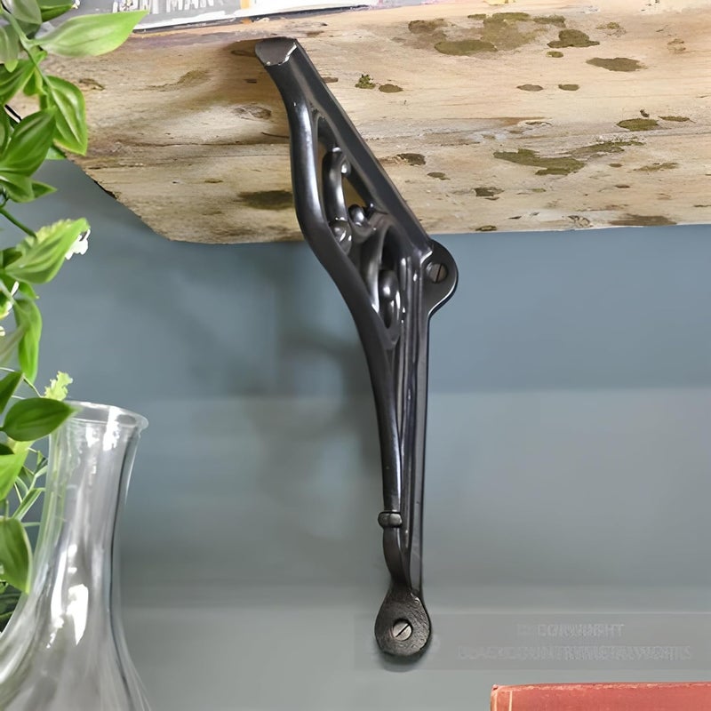 GHAR DWAR Metal Handcrafted Shelf Bracket for Floating Shelves L Angle Decorative L Shaped Corner Brace Joint Heavy Duty Wall Mounted Shelf Supporter Corner Brace Holder Black Pack of 2 - Image 2