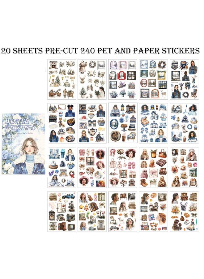 Auguro Winter Scrapbook Stickers 20 Sheets 240 Pre-Cut Washi Stickers for Journaling PET Transparent Book Sticker Decorative or DIY Paper Crafts, Arts and Crafting Projects - Image 3