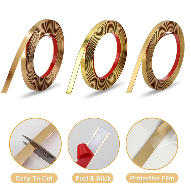 Soengsau Matte Gold Finish Molding Trim, 196.8"L x 0.4"W Peel and Stick Decoration Strip for Ceiling, Wall, Tile Edge, Furniture Cabinet, Mirror - Image 3