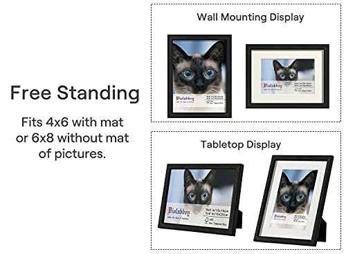 VIOLABBEY 6x8 Picture Frame Black, Photo Frame Set of 4, Display 4x6 Photo with Mat and 6x8 without Mat, Wall or Tabletop, HD Real Glass - Image 2