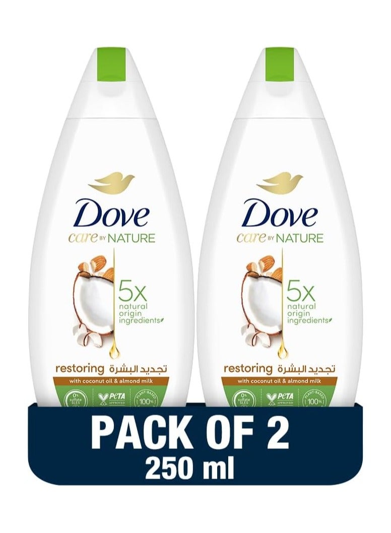 دوف غسول الجسم لاستعادة الطبيعة بجوز الهند واللوز مع كريم مرطب، 250 مل، عبوة من قطعتين - Image 1