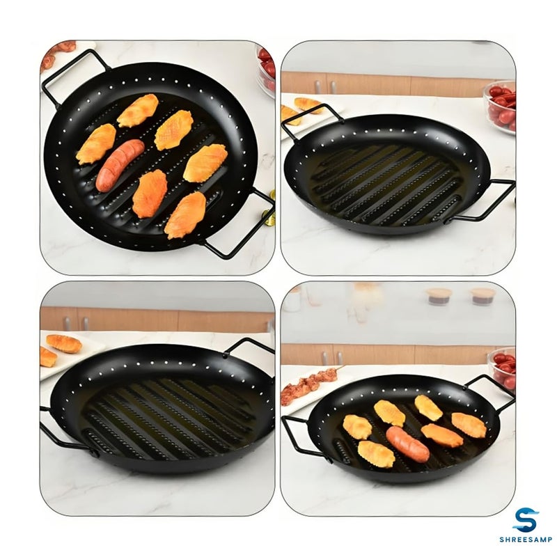 SHREESAMP SHREESAMP Round Outdoor Barbecue Plate Grill Pan Home Bakeware Practical Camping Tool Round GriddleGrill Pan and Stovetop Plate Non-Stick Roasting Tool Baking Heat Resistant Tray BBQ [38x 30x 4CM]  - Image 4
