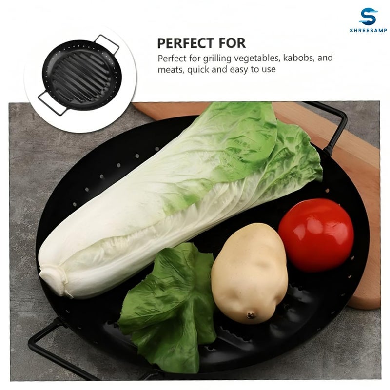 SHREESAMP SHREESAMP Round Outdoor Barbecue Plate Grill Pan Home Bakeware Practical Camping Tool Round GriddleGrill Pan and Stovetop Plate Non-Stick Roasting Tool Baking Heat Resistant Tray BBQ [38x 30x 4CM]  - Image 3