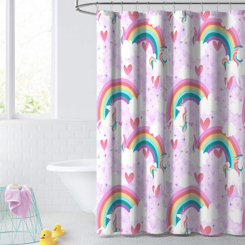 dream FACTORY Dream Factory Kids Fabric Shower Curtain for Bathroom 72 in x 72 in W x L Purple Unicorn Rainbow
