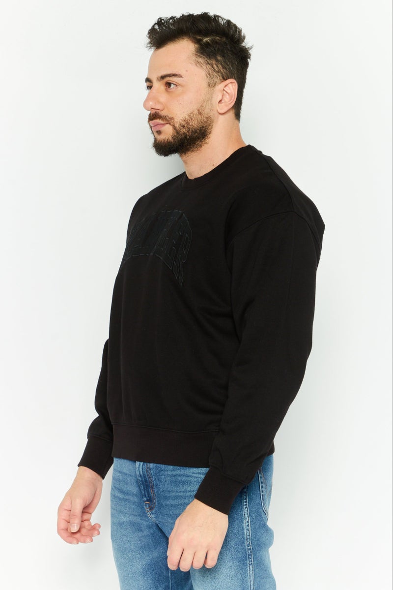 Wrangler Men Crew Neck Embroidered Sweatshirts, Black - Image 3