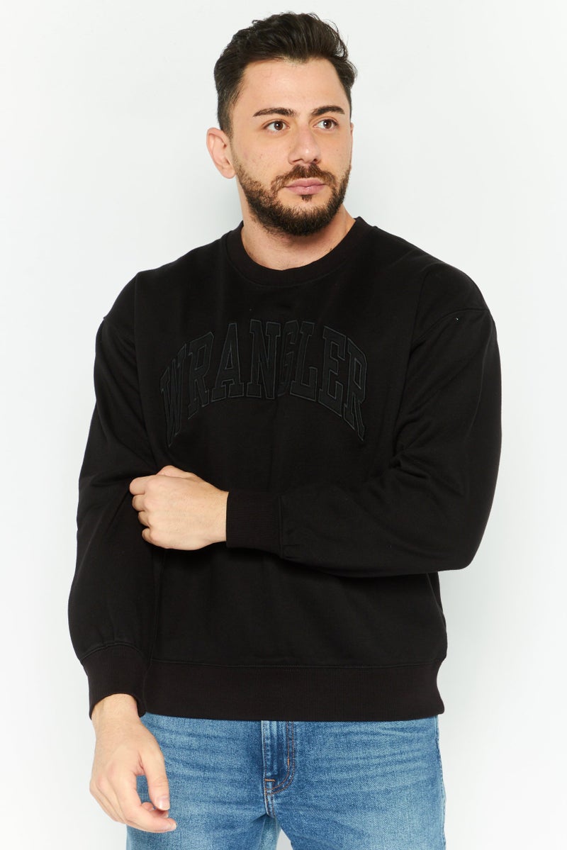 Wrangler Men Crew Neck Embroidered Sweatshirts, Black - Image 1