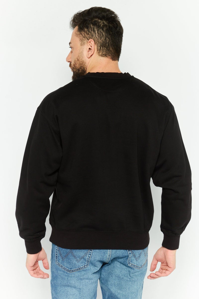 Wrangler Men Crew Neck Embroidered Sweatshirts, Black - Image 4