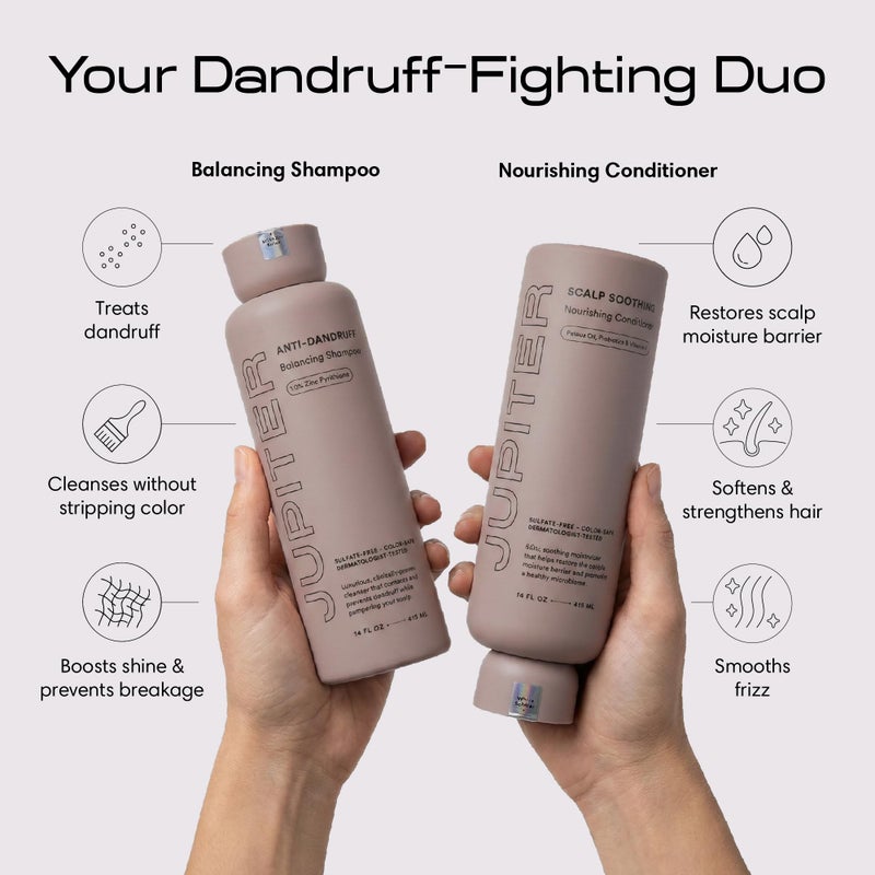 Jupiter Anti Dandruff Shampoo, Conditioner, & Scalp Scrubber for Flaky, Itchy & Dry Scalp - Hydrates & Reduces Flakes - Scalp Treatment & Hair Care Set - Color-Safe, Sulfate-Free, Paraben-Free - Image 2