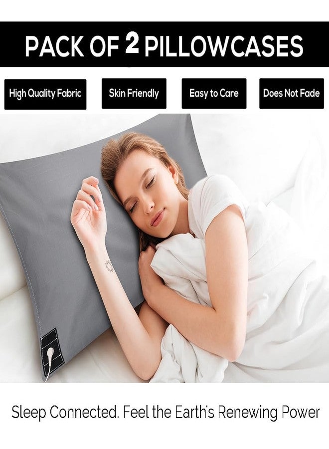 GRUENERDE 2pcs Grounding Pillowcases Queen Conductive 10% Silver Fiber Grounding Pillow Cover with 15ft Cord Organic Cotton Improve Sleep Gray 20x30in - Image 3