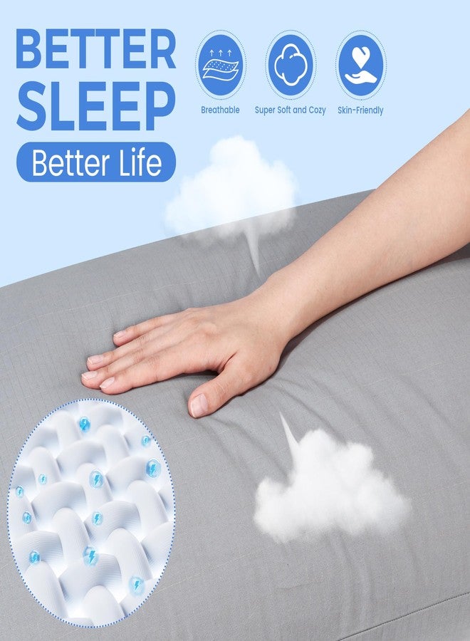 GRUENERDE 2pcs Grounding Pillowcases Queen Conductive 10% Silver Fiber Grounding Pillow Cover with 15ft Cord Organic Cotton Improve Sleep Gray 20x30in - Image 4