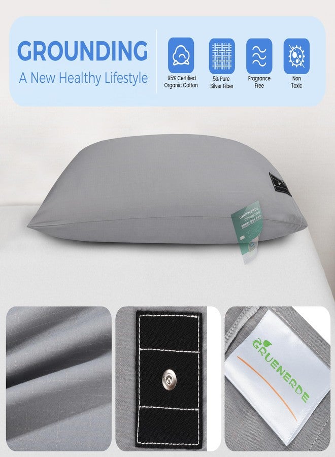 GRUENERDE 2pcs Grounding Pillowcases Queen Conductive 10% Silver Fiber Grounding Pillow Cover with 15ft Cord Organic Cotton Improve Sleep Gray 20x30in - Image 5