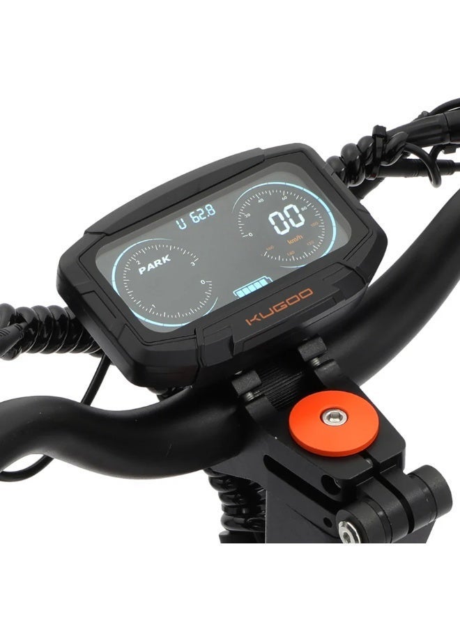 كي يو جي أو أو سكوتر كهربائي KUGOO LX10+ بمحركين بقوة 2×1400 واط بطارية 60 فولت 20.8 أمبير سرعة قصوى تصل إلى 75 كم/ساعة مدى قيادة يصل إلى 100 كم إطارات هوائية 10 إنش نظام تعليق مزدوج فرامل قرصية هيدروليكية شاشة LCD هيكل قابل للطي يتحمل حتى 150 كجم لون أسود - Image 4