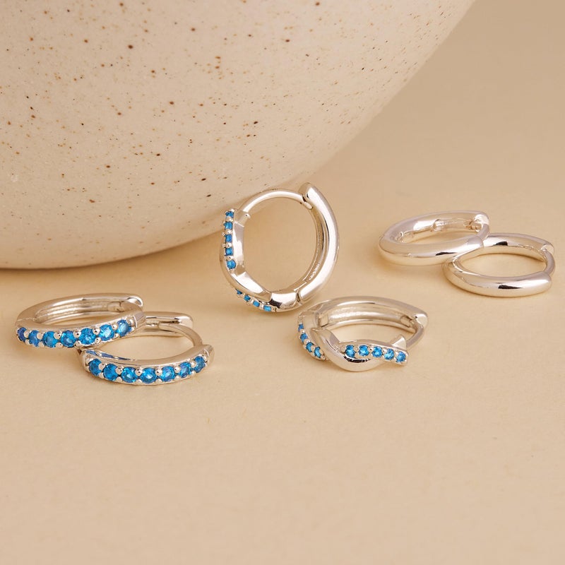Inerney Sterling Silver Aquamarine Huggie Hoop Earrings Set for Women, Dainty Small Light Blue Earring Hypoallergenic Jewelry for Multiple Piercings, Trendy Twisted Cute Hoops March Birthstone Gift - Image 5