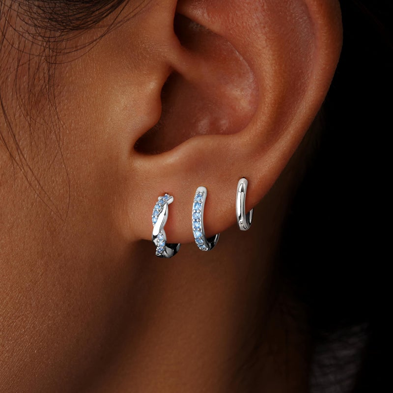 Inerney Sterling Silver Aquamarine Huggie Hoop Earrings Set for Women, Dainty Small Light Blue Earring Hypoallergenic Jewelry for Multiple Piercings, Trendy Twisted Cute Hoops March Birthstone Gift - Image 4