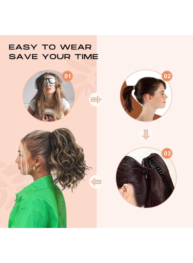 وصلة شعر صناعية للنساء بتسريحة ذيل الحصان، وصلة شعر قصيرة وسميكة ومموجة، شعر صناعي بمظهر ناعم وطبيعي، بطول 30.48 سم (لون أسود) - Image 2