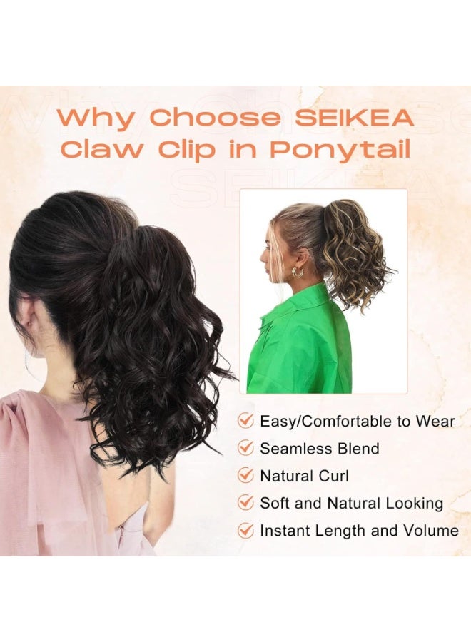وصلة شعر صناعية للنساء بتسريحة ذيل الحصان، وصلة شعر قصيرة وسميكة ومموجة، شعر صناعي بمظهر ناعم وطبيعي، بطول 30.48 سم (لون أسود) - Image 4