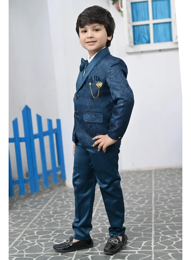 BT DEZINES Boys Blue Satin 5-Piece Suit Set