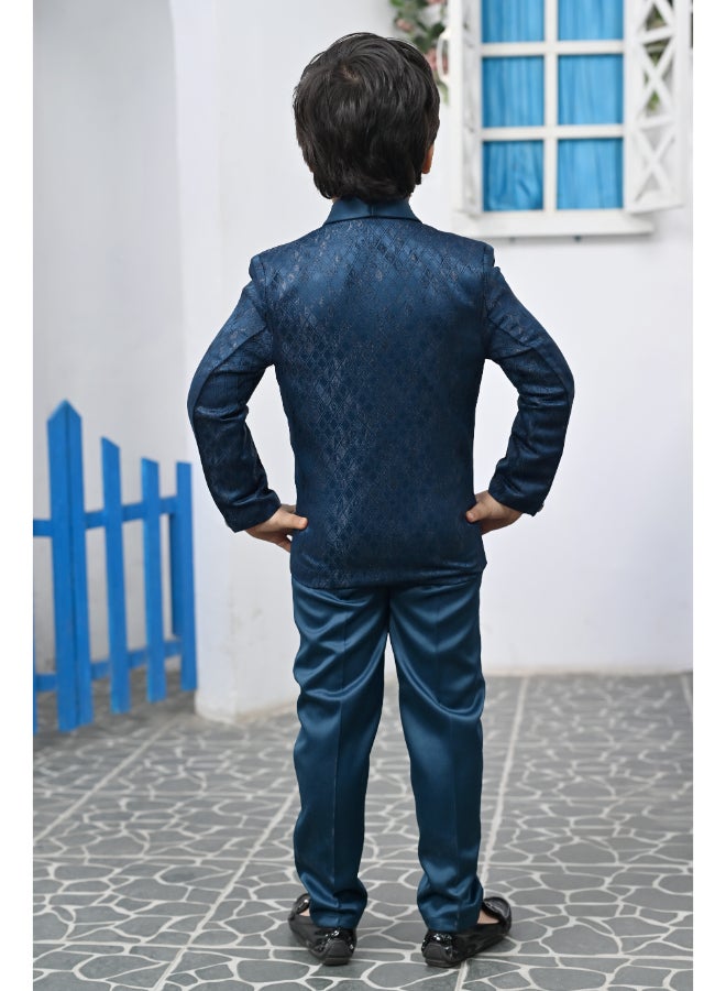 BT DEZINES Boys Blue Satin 5-Piece Suit Set - Image 2