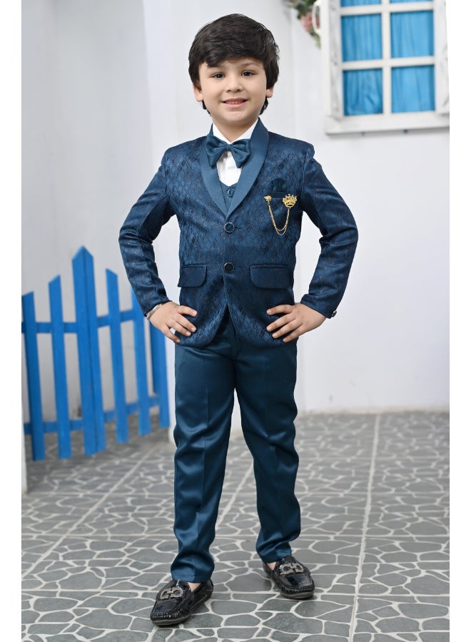 BT DEZINES Boys Blue Satin 5-Piece Suit Set - Image 1