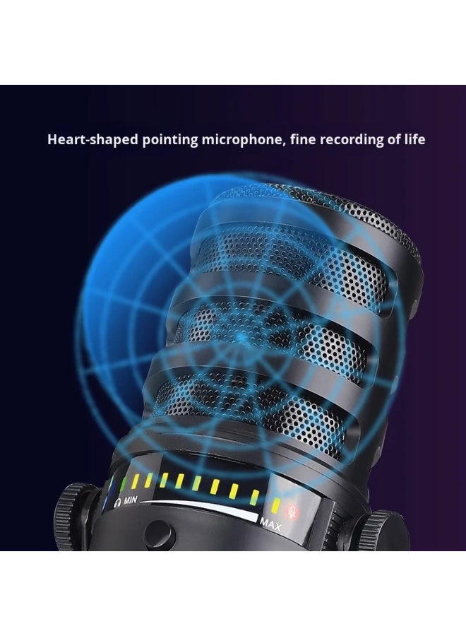 ZFSZ MV7 Professional USB Podcast Microphone - Desktop Studio Mic with LED Level Meter, Dual Mode Gain Control, Mute & Monitoring Jack for Recording, Gaming & YouTube - Image 4