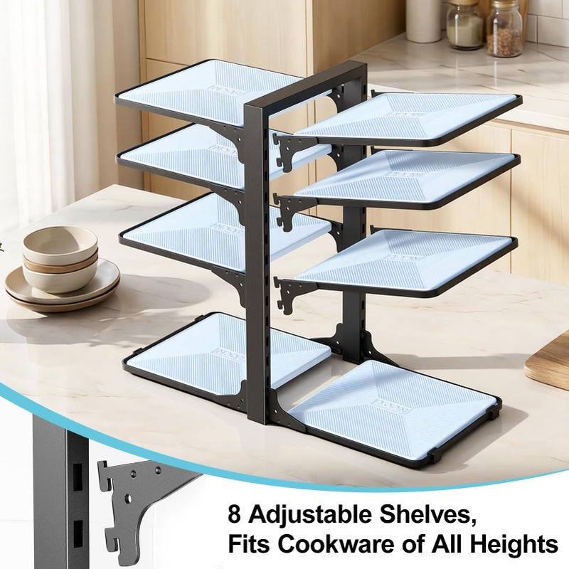 LAMU Pots and Pans Organizer under Cabinet, 8-Tier Heavy Duty Pan Organizers inside Cabinet, Adjustable Pot Rack for Small Kitchen Storage, 15" Height Holds Cast Iron Pans and Skillets Black - Image 4