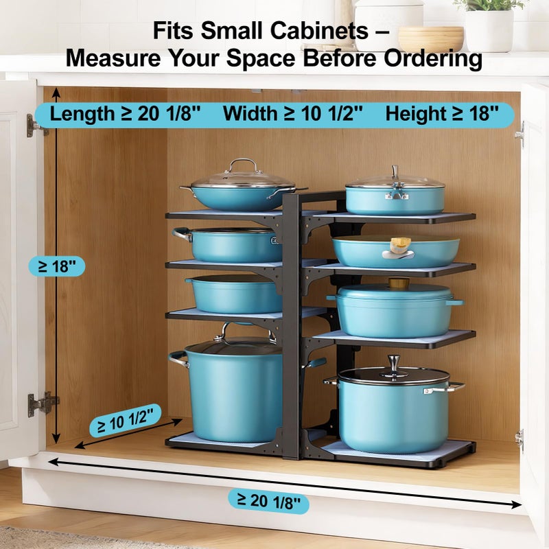 LAMU Pots and Pans Organizer under Cabinet, 8-Tier Heavy Duty Pan Organizers inside Cabinet, Adjustable Pot Rack for Small Kitchen Storage, 15" Height Holds Cast Iron Pans and Skillets Black - Image 3