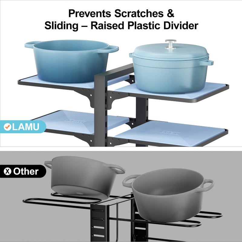 LAMU Pots and Pans Organizer under Cabinet, 8-Tier Heavy Duty Pan Organizers inside Cabinet, Adjustable Pot Rack for Small Kitchen Storage, 15" Height Holds Cast Iron Pans and Skillets Black - Image 2