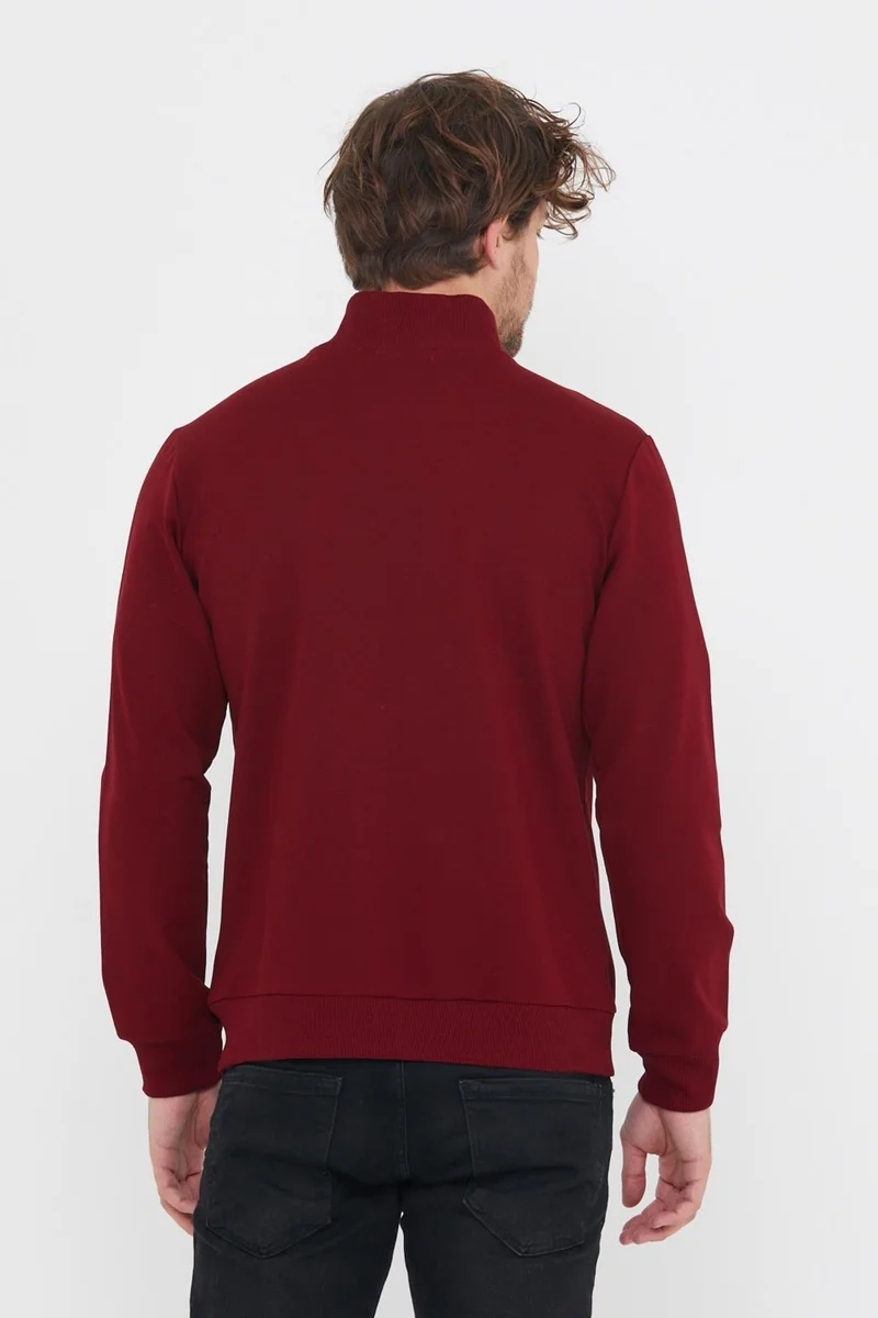 mmetalic Men's Burgundy Long Sleeve Front Zipper Cardigan