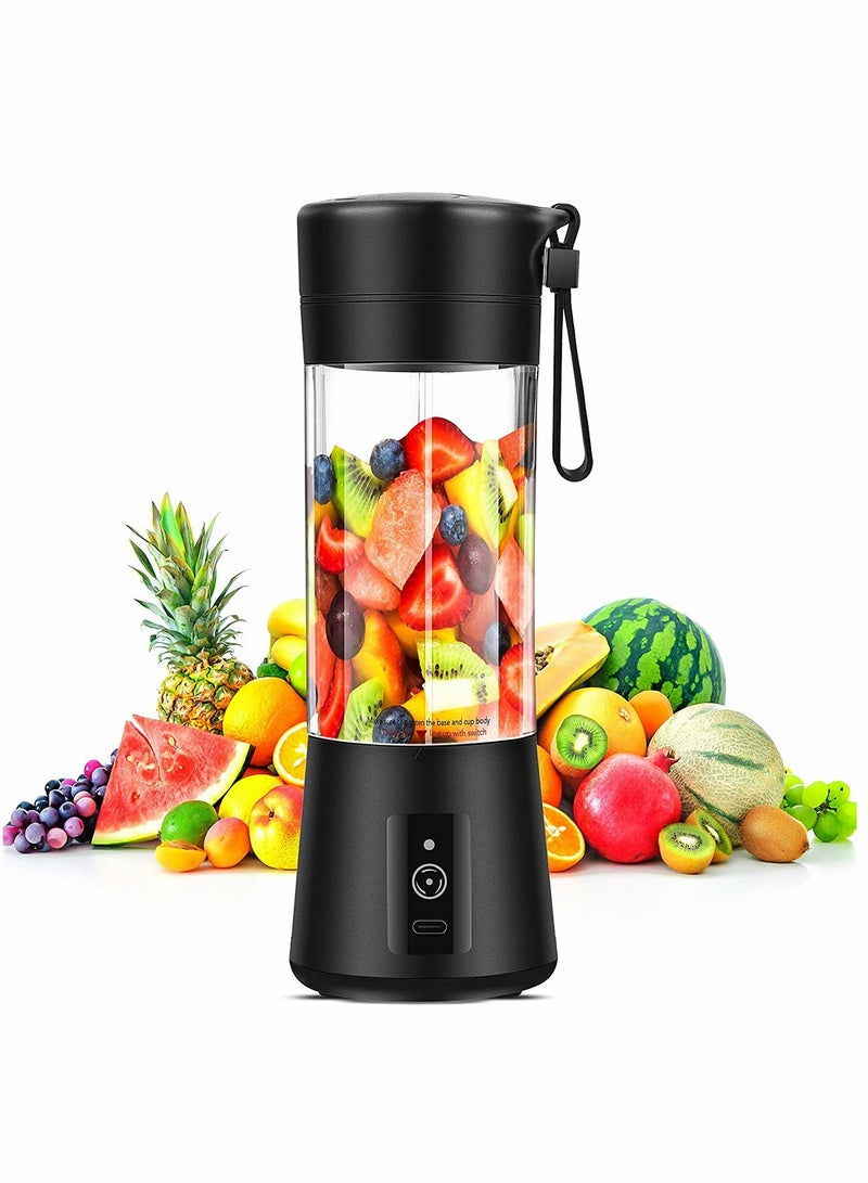 Portable Blender, Travel Blender, Mini Blender, Personal Mixer Fruit Rechargeable with USB, 380ml, Fruit Juice for Great Mixing (Black) - Image 1