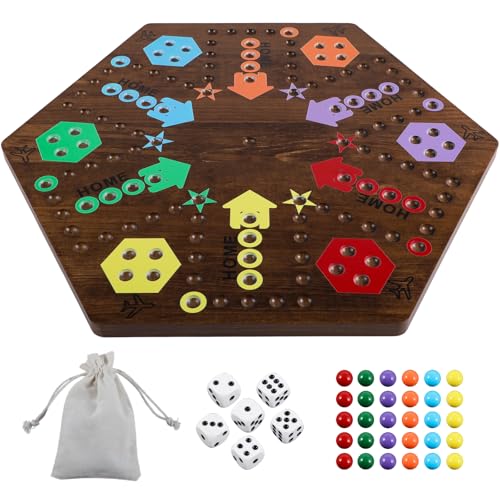Medikaison Large 20 Inches Wahoo Marble Board Game 4 and 6 Players 2 Sided Painted Thicken Wooden Dice Marbles Game for Family Friends Party Game Nights - Image 1