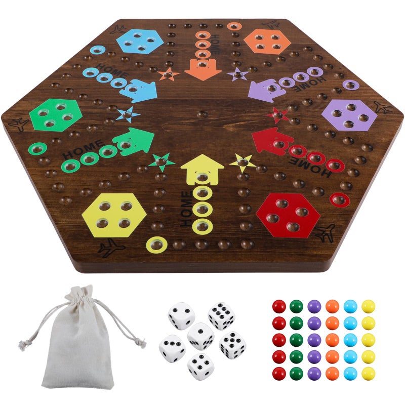 Medikaison Large 20 Inches Wahoo Marble Board Game 4 and 6 Players 2 Sided Painted Thicken Wooden Dice Marbles Game for Family Friends Party Game Nights - Image 3