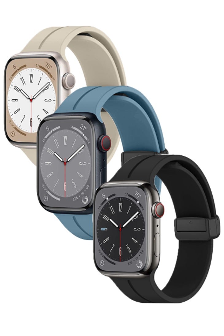 بولوز 3 قطع مغناطيسية لسوار Apple Watch 42/44/45/49/46 (S10) مم للنساء والرجال، سوار رياضي سيليكون بديل للمعصم مغناطيسي لسوار Apple Watch 42/44/45/49/46 (S10 مم للنساء/الرجال، سوار رياضي سيليكون بديل للمعصم - Image 1
