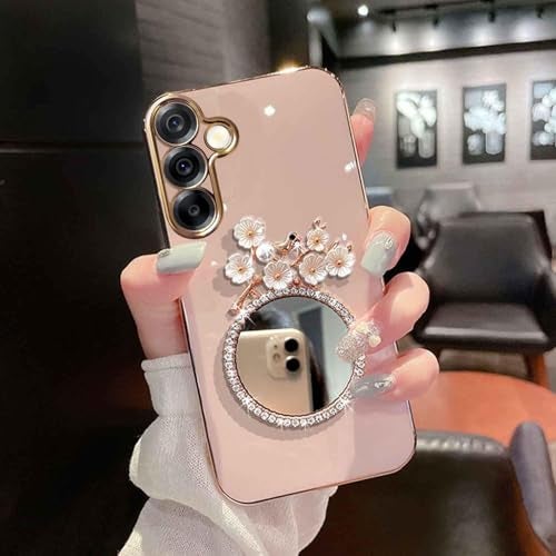 KC Back Cover for Samsung Galaxy A17 5G - Round Flower Mirror Electroplated Soft Silicone Camera Protection Case - Pink - Image 1