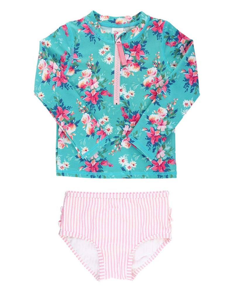 RuffleButtsÂ® Girls Fancy Me Floral Long Sleeve Rash Guard Bikini - 7 - Image 5