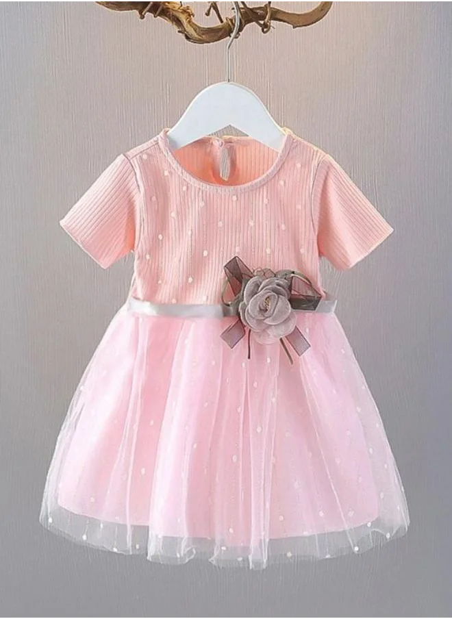 YUNIQEE Pink Fit & Flare Crew Neck Printed Dress