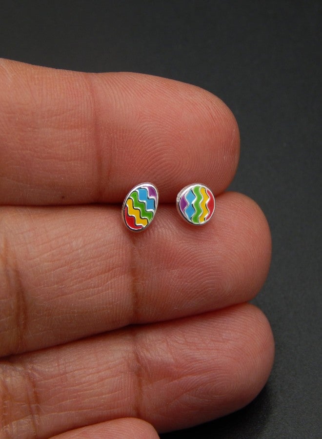 آيسروز أقراط صغيرة ملونة على شكل بيضة عيد الفصح من الفضة الإسترليني عيار 925 من ICYROSE (خالية من النيكل) - Image 2