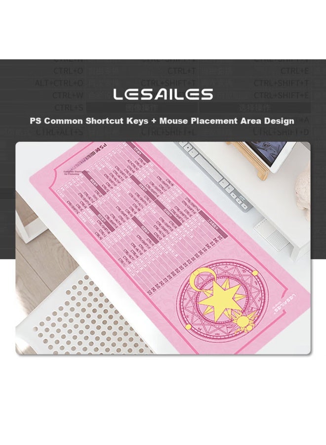 Lesailes Feidun Mouse Pad For Gaming And Office, Solid Color Large Computer Desk Mat, Ps Shortcut Guide, Smooth Woven Edge-banded Thickened, 800*300*3mm, Pink - Image 1