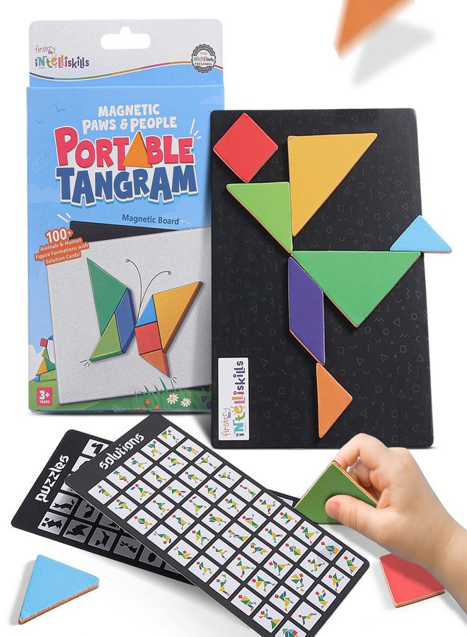 FIRSTCRY INTELLISKILLS Intelliskills Premium Brain Boosting Magnetic Portable Tangram Puzzle Game for Kids,Educational&Travel Puzzle Game for 3+ Years Girls&Boys,Brain Teaser Toys,BIS Certified,Birthday Gift (People & Paws) - Image 1
