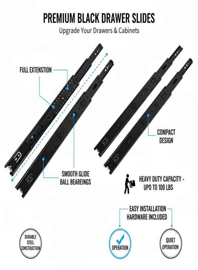 INOX Mild Steel Black Full Extension - Regular 12" Heavy Duty Telescopic Drawer Slides Ball Bearing/Channel for Drawer, Wooden & Metals Drawers in Kitchen, Wardrobe, (Zinc Plated) - Image 4