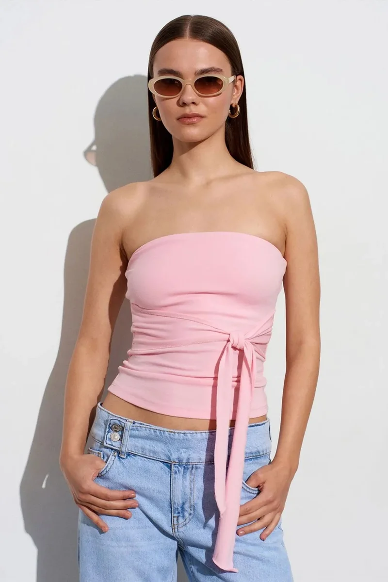 DILVIN Slim Fit Strapless Bandeau Blouse